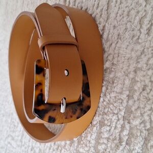 Genuine leather tan belt/ Tortoise shall buckle [L/M]